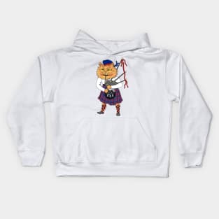 Scottish Bagpipe Playing Cat Kids Hoodie